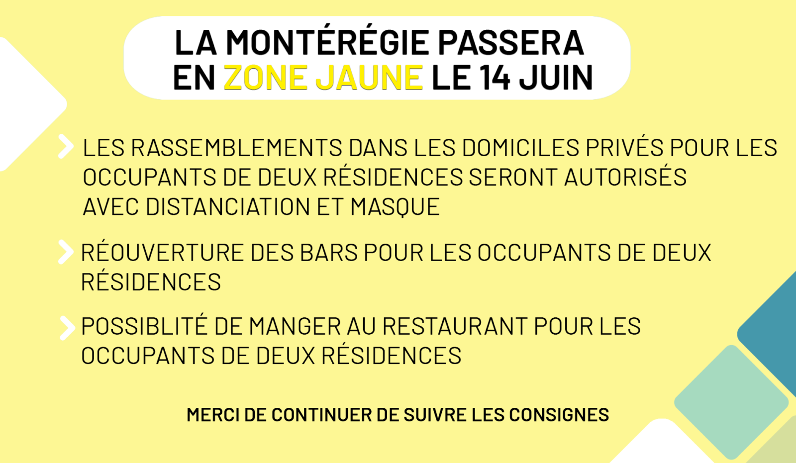 La Montérégie passe au jaune