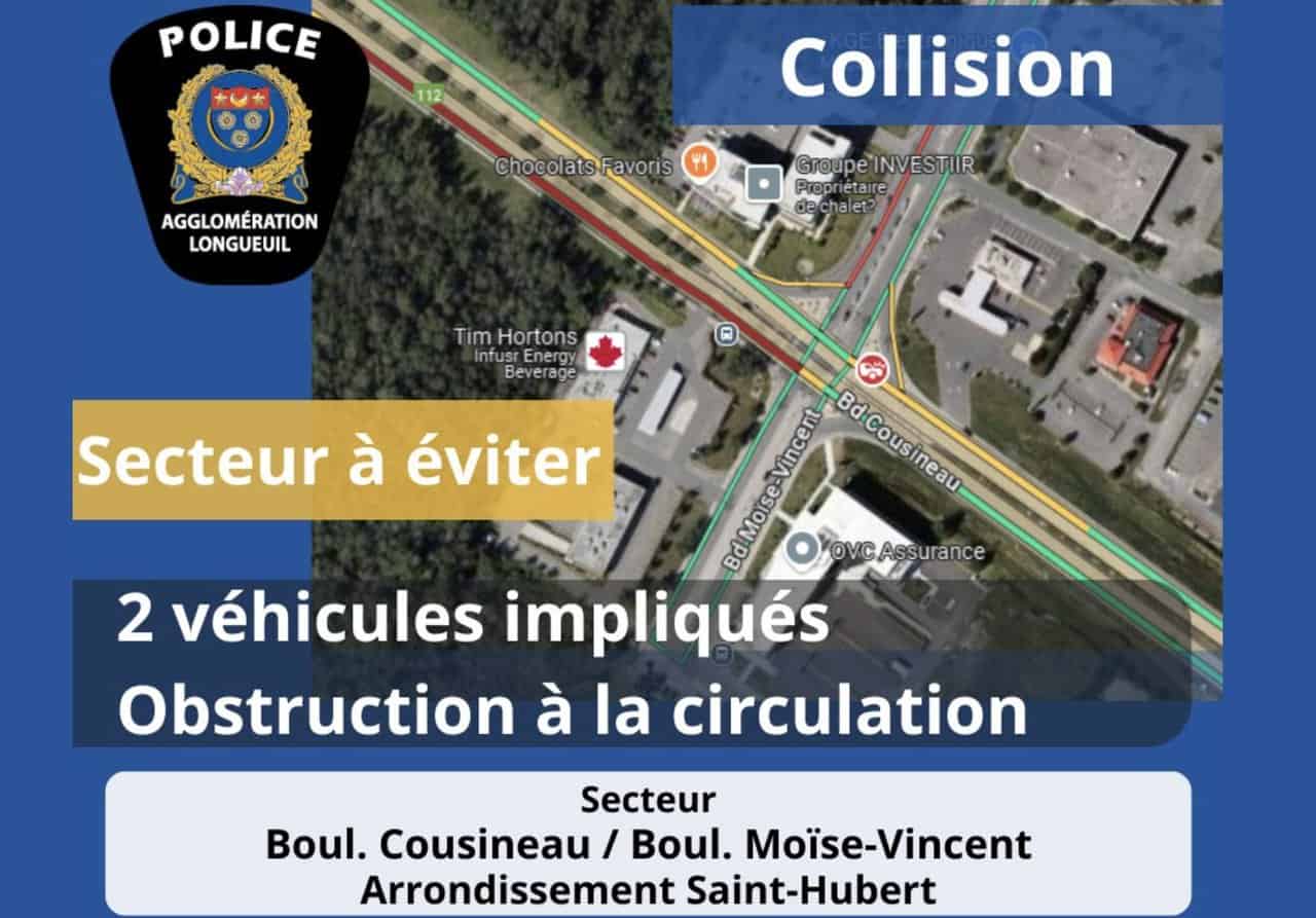 Collision entre deux véhicules à Saint-Hubert