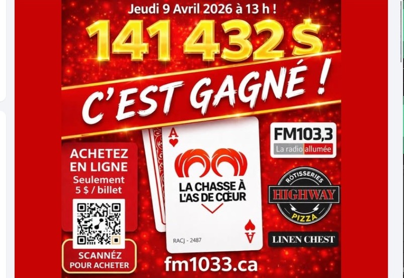 gagne,chasse,as,coeur,FM1033,tableau,cérémonie,enfants,organisme,volet,communautaire,articles,scolaires,essentiels,sortie,carte,aide,fonds,total,lot,station,radio,maman,partie