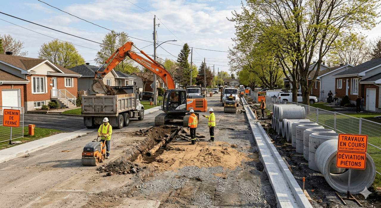 chantiers,routières,Saint-Constant,ville,moderniser,plan,réfection,rues,réseau,bassin,secteur,aqueduc,chaussée,projet,municipalité,assurer
