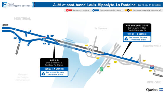 Article: Plusieurs fermetures prévues cette semaine dans le secteur du tunnel La Fontaine