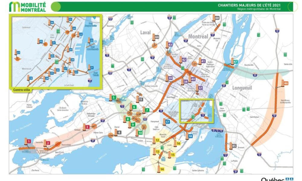 Carte routière des chantiers routiers de l'été 2021