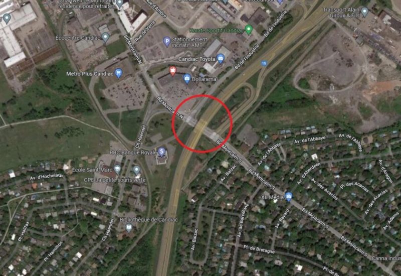 Une déviation des voies de l’autoroute à la hauteur du boulevard Montcalm est prévue de la mi-avril jusqu’à la mi-juillet. Photo : Saisie d’écran Google Maps