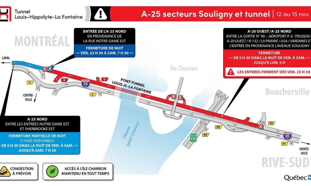 Fermeture le l'autoroute 25 et du tunnel