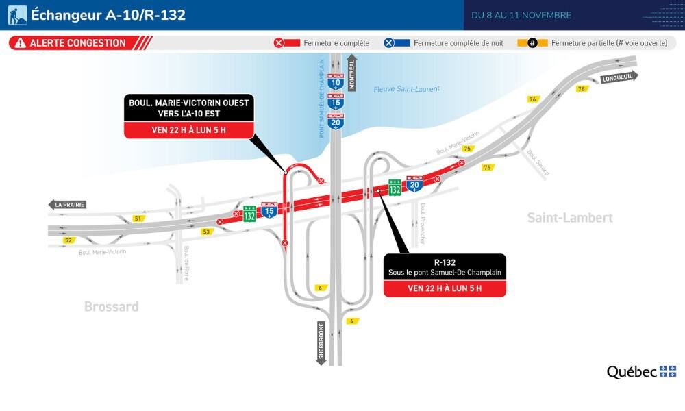 La route 132 fermée au Pont Champlain ce week-end