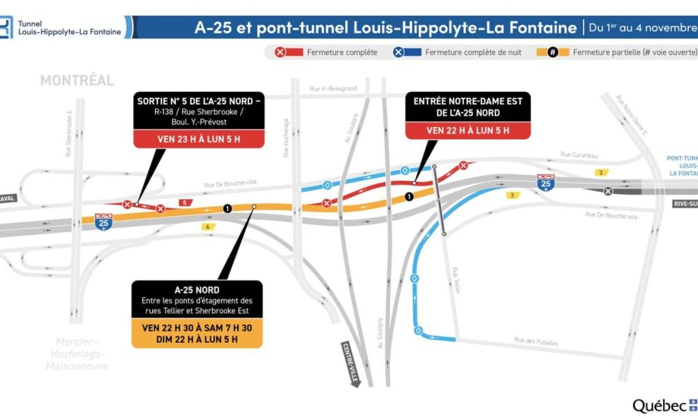 Fermetures de l’autoroute 25 pendant la fin de semaine du 1er novembre