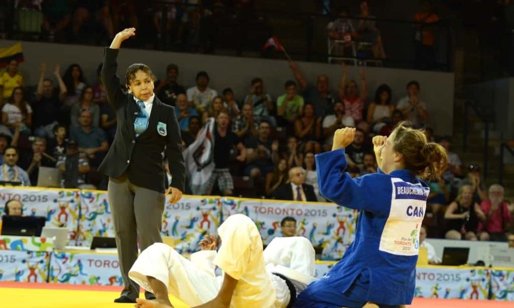 Catherine Beauchemin-Pinard competes in the judo competition at the Toronto 2015 Pan Am games.  Beauchemin-Pinard won a silver medal.  Jay Tse/COC