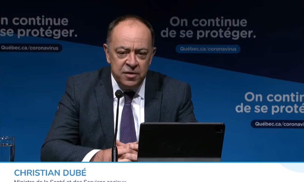Christian Dubé, ministre de la Santé et député de La Prairie. Source: Conférence de presse du mercredi, 7 avril 2021.