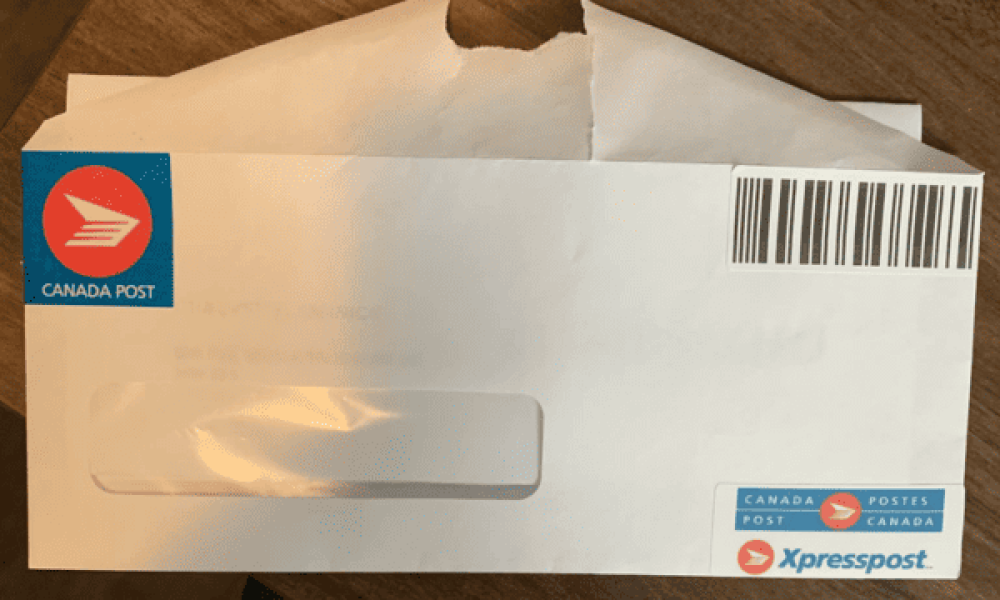 L'enveloppe impliquée dans la tentative de fraude. Source: membre anonyme Facebook