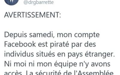 Gaétan Barrette : piratage de ses pages Twitter et Facebook