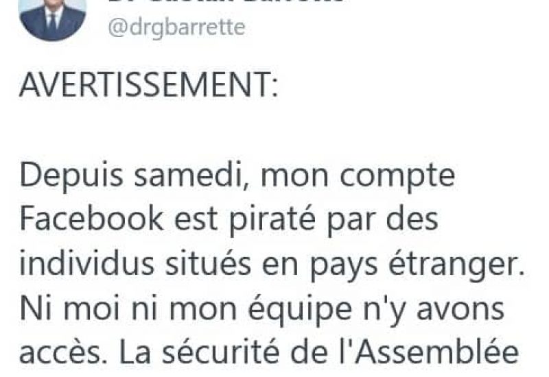 Gaétan Barrette : piratage de ses pages Twitter et Facebook
