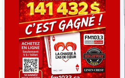 gagne,chasse,as,coeur,FM1033,tableau,cérémonie,enfants,organisme,volet,communautaire,articles,scolaires,essentiels,sortie,carte,aide,fonds,total,lot,station,radio,maman,partie