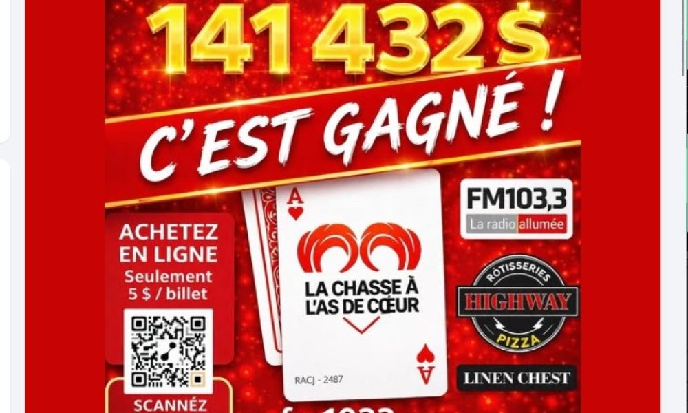 gagne,chasse,as,coeur,FM1033,tableau,cérémonie,enfants,organisme,volet,communautaire,articles,scolaires,essentiels,sortie,carte,aide,fonds,total,lot,station,radio,maman,partie