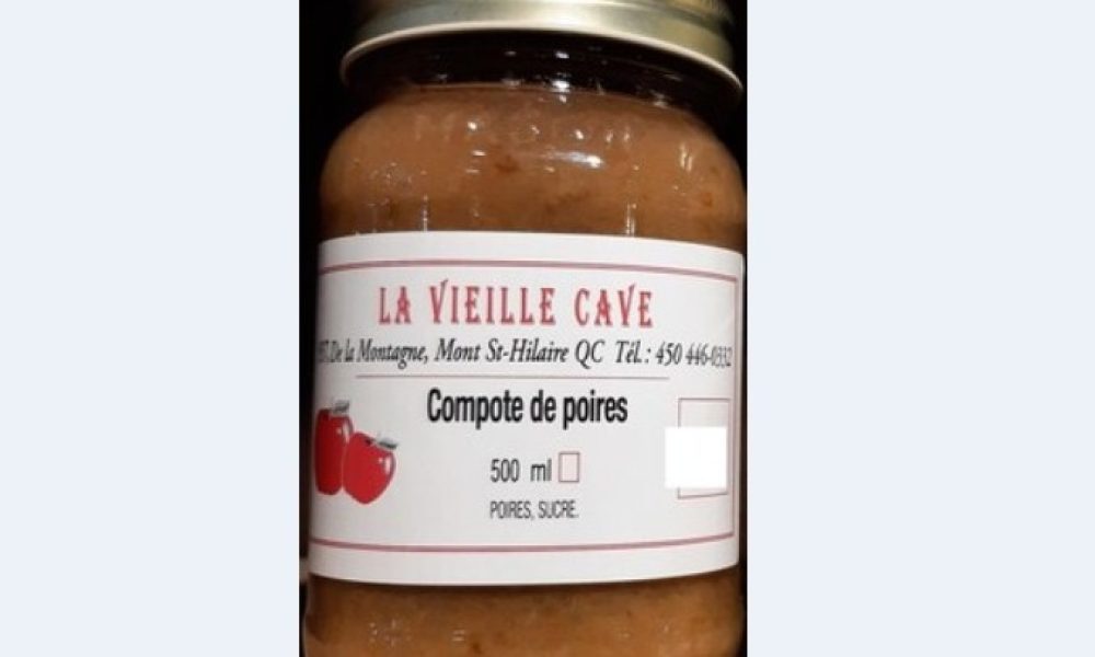 fm1033,MAPAQ,rappel,compote,poires,ministère,agriculture,entreprise,vieille,cave,produit,bactérie,odeur,chemin,patriotes,adresses,pot,verre,signe