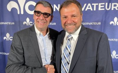 Le chef du Parti conservateur du Québec, Éric Duhaime, et son candidat dans Sanguinet, François Gibeault. Photo : Facebook de François Gibeault - Candidat dans Sanguinet.