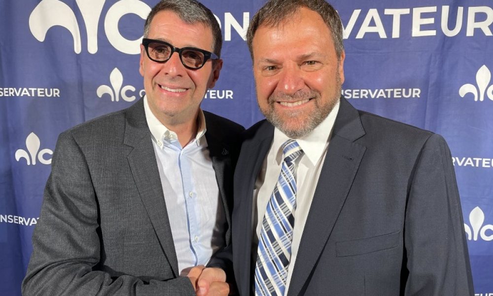 Le chef du Parti conservateur du Québec, Éric Duhaime, et son candidat dans Sanguinet, François Gibeault. Photo : Facebook de François Gibeault - Candidat dans Sanguinet.