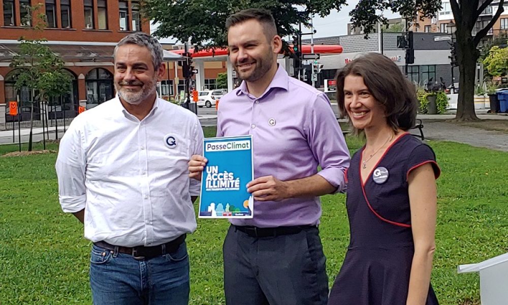 Pierre Nantel, Paul St-Pierre Plamondon et Jeanne Robin à l'annonce de la PasseClimat. Photo: FM 103,3