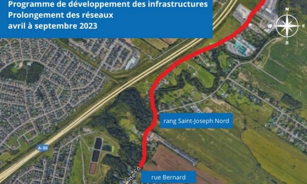 Vue aérienne du secteur affecté par les travaux. Photos : Courtoisie