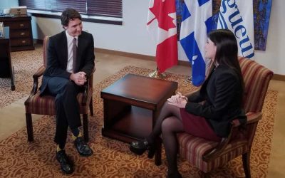 Le premier ministre Justin Trudeau et la mairesse de Longueuil Catherine Fournier. Photo : Katina Diep