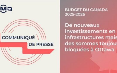 Budget fédéral : L'UMQ presse Ottawa pour 8,5 milliards $ en infrastructures