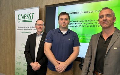 Photo : Le directeur prévention et inspection de la CNESST, Jean-François Beaudry, les inspecteurs Nicolas Hudon-Bilodeau et Paul Bélanger. FM 103,3 - Valérie Gagnon