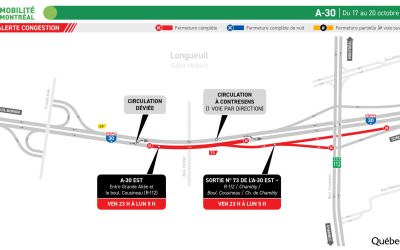 A-30, du 17 au 20 octobre (Groupe CNW/Ministère des Transports et de la Mobilité durable)