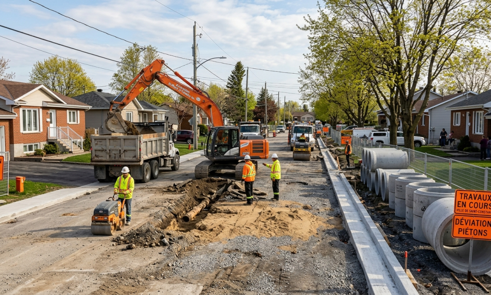 chantiers,routières,Saint-Constant,ville,moderniser,plan,réfection,rues,réseau,bassin,secteur,aqueduc,chaussée,projet,municipalité,assurer