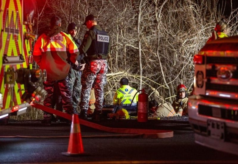 Intervention en soirée des secours lors d'un accident de la route à Brossard