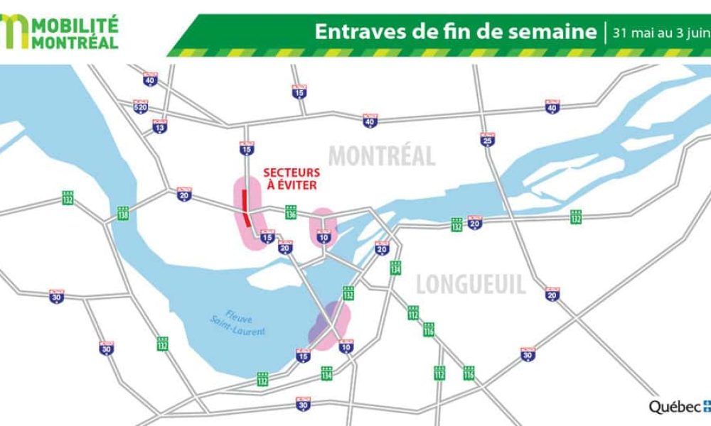 Carte générale des entraves, fin de semaine du 31 mai (Groupe CNW/Ministère des Transports)