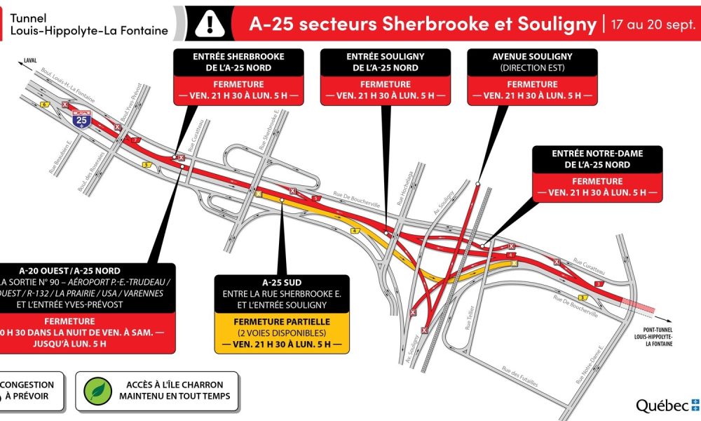 Nombreuses fermetures sur l’A-20 et l’A-25 cette fin de semaine