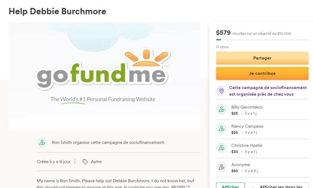 Un Gofundme pour une dame sans toit